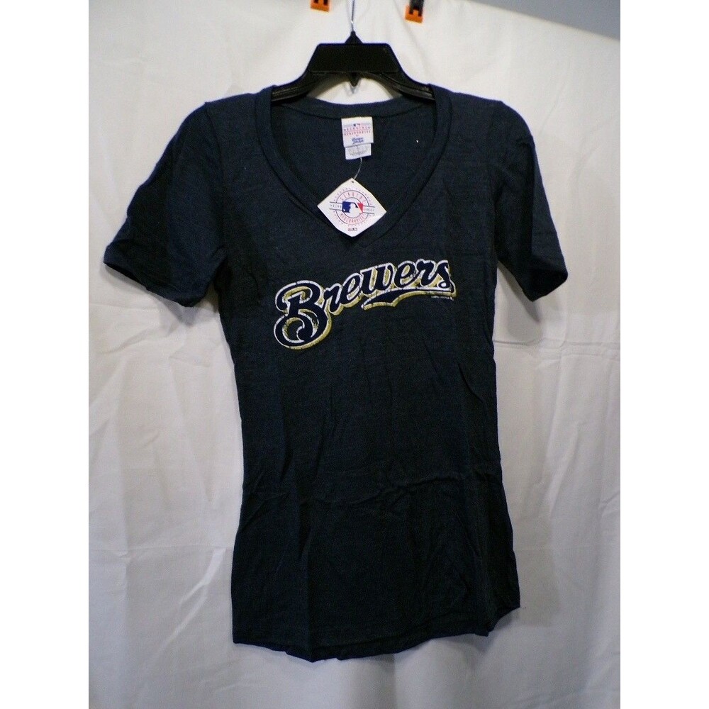 Women's Brewers V-Neck T-Shirt Size M Navy